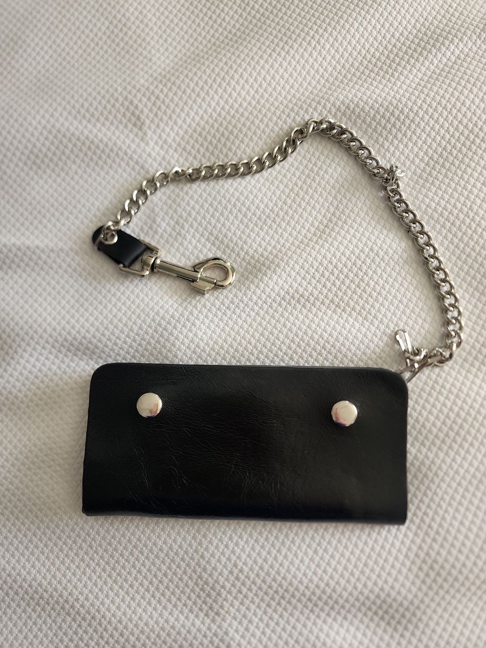 Men's Black Leather Wallet with Silver Chain
